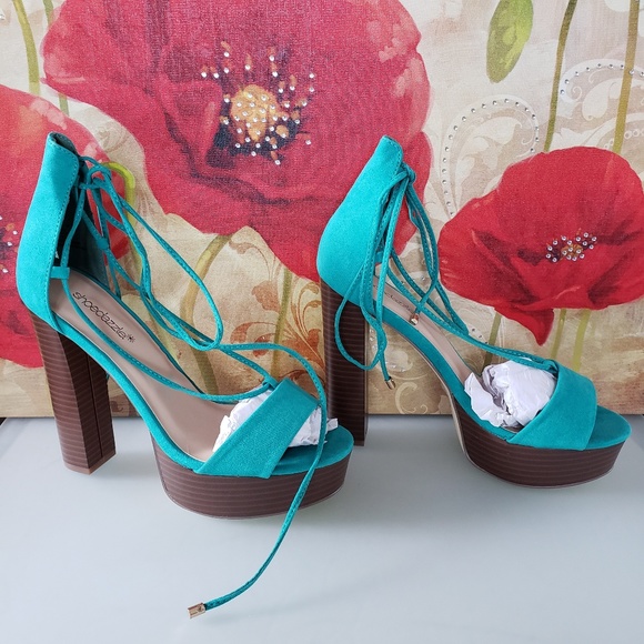 Green Strappy Sandals Heels Size 9 New wooden heel - Picture 5 of 6